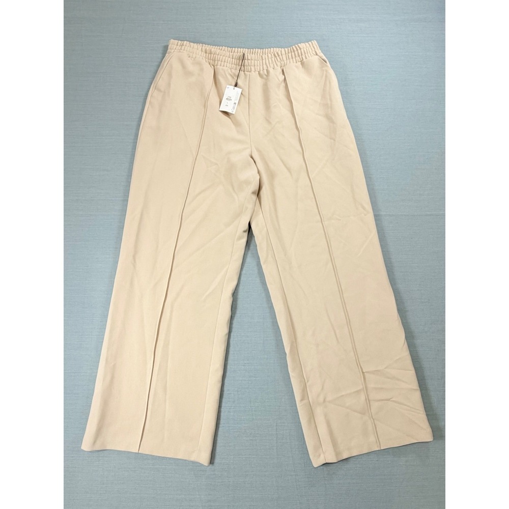 Primark Cares Stone Beige Wide Leg Pintuck Trousers Pants Womens Large NWT